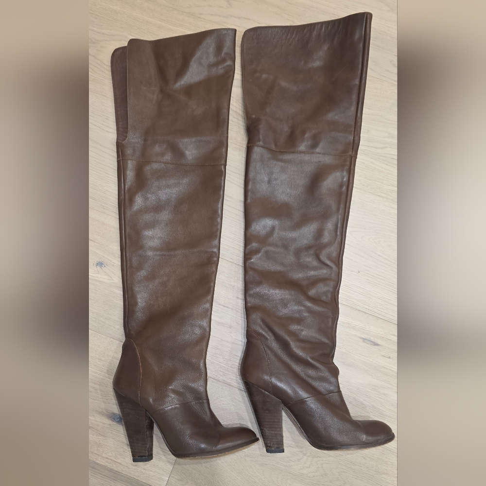 ZARA vintage Fisherman brown leather over-the-knee boots Eur 38 Western Rodeo